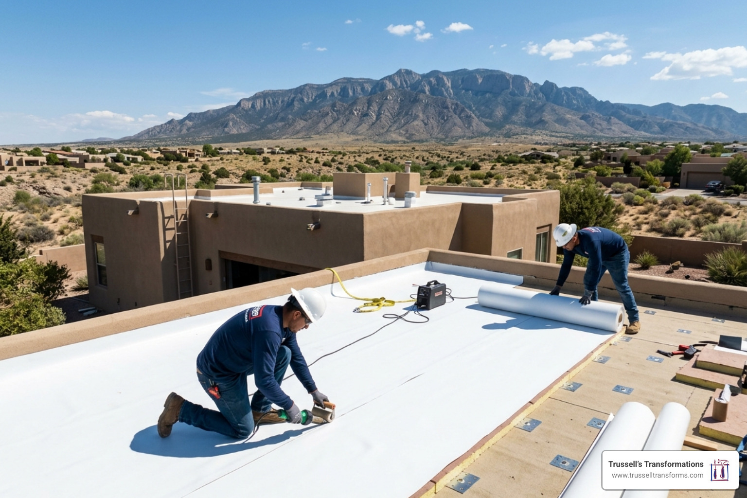 Tpo Roof Installation On A Flat-Roof Home In Albuquerque - Roofing Repair Albuquerque Contractors