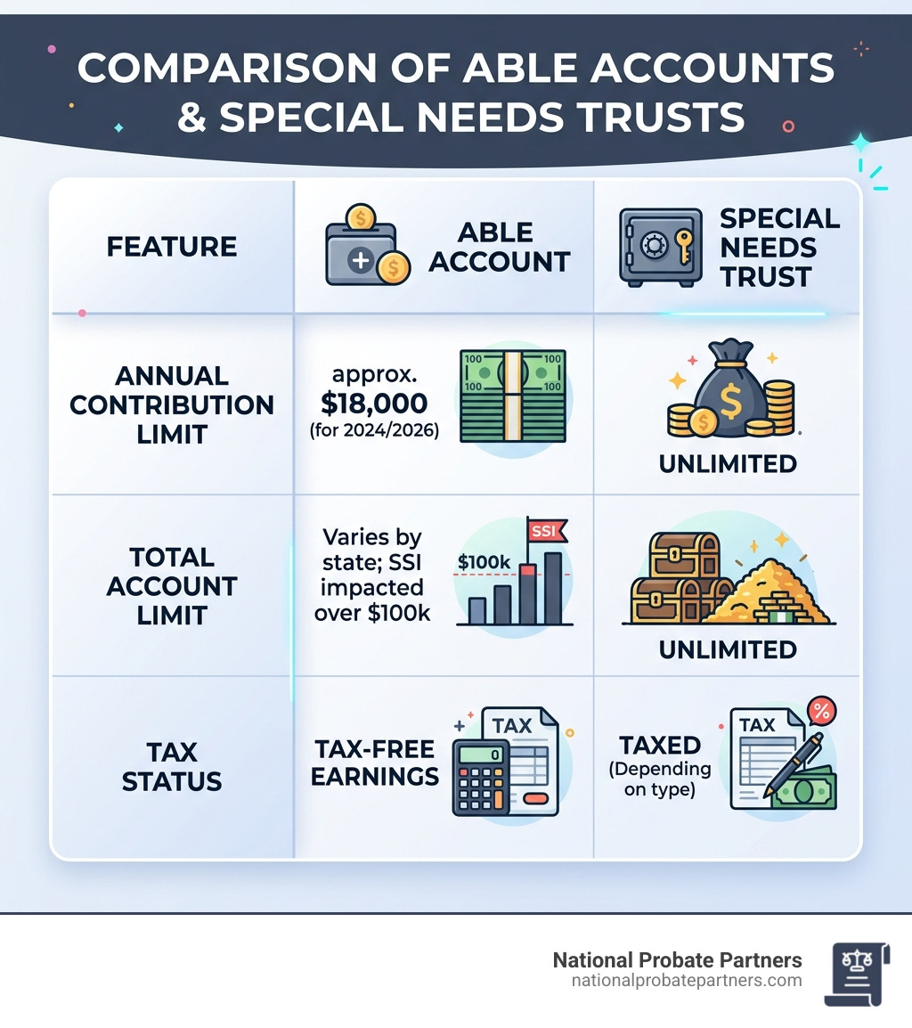 Comparison of ABLE Accounts and Special Needs Trusts - special needs trust attorneys near me infographic 