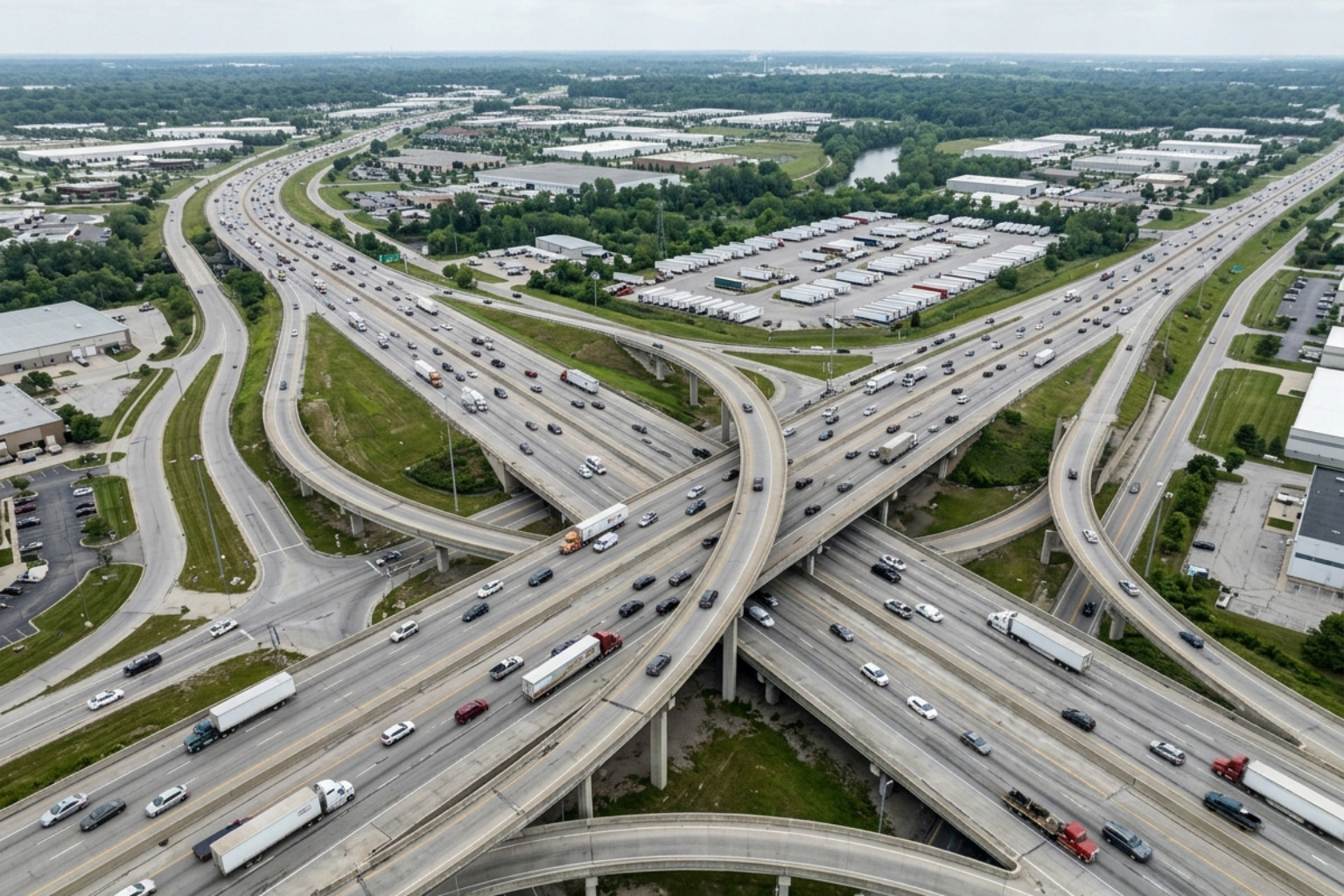 aerial view of an Indiana interstate interchange - Indiana truckload shipping solutions
