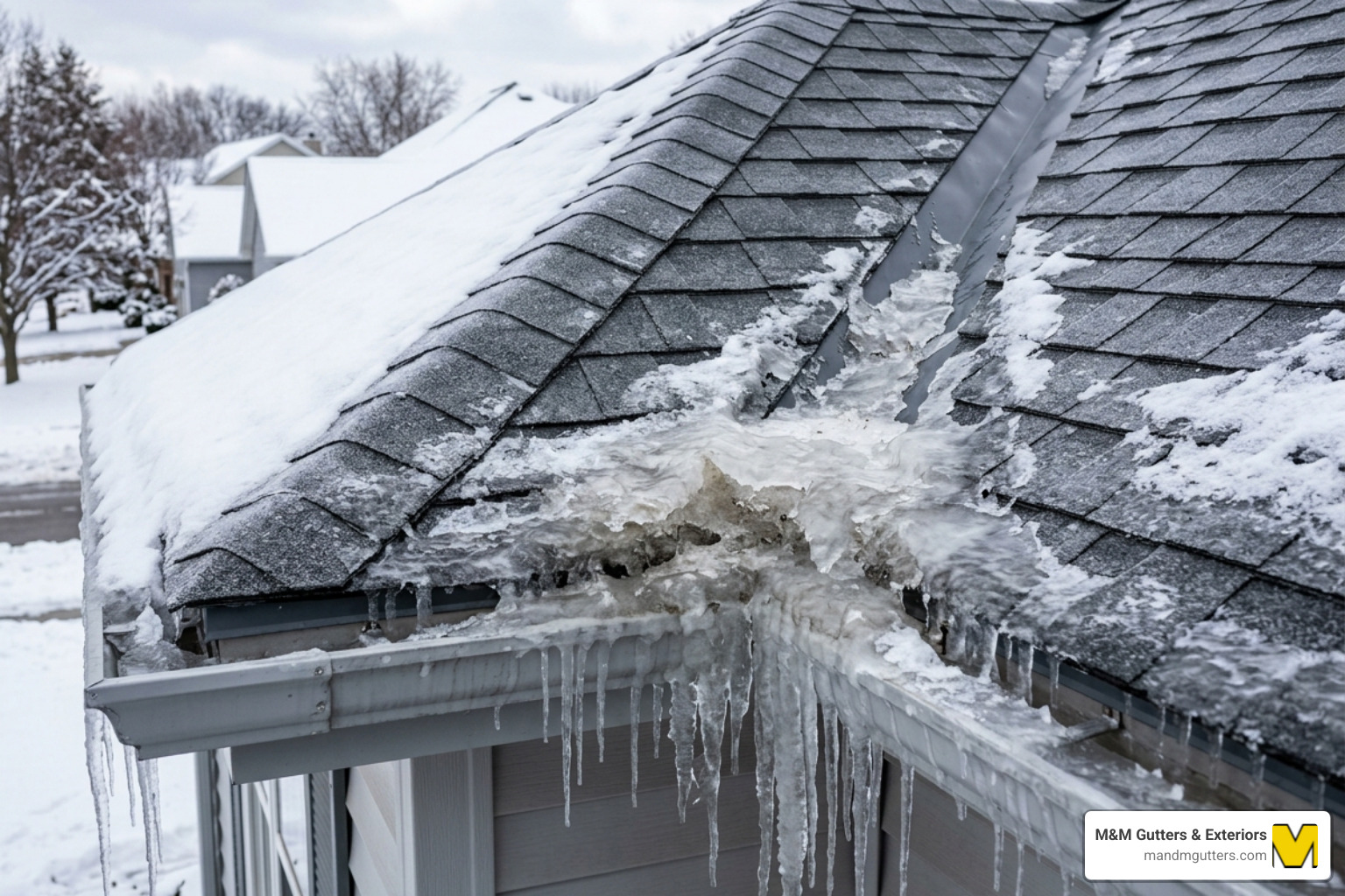 a metal roof valley filled with ice - heat tape for metal roofs