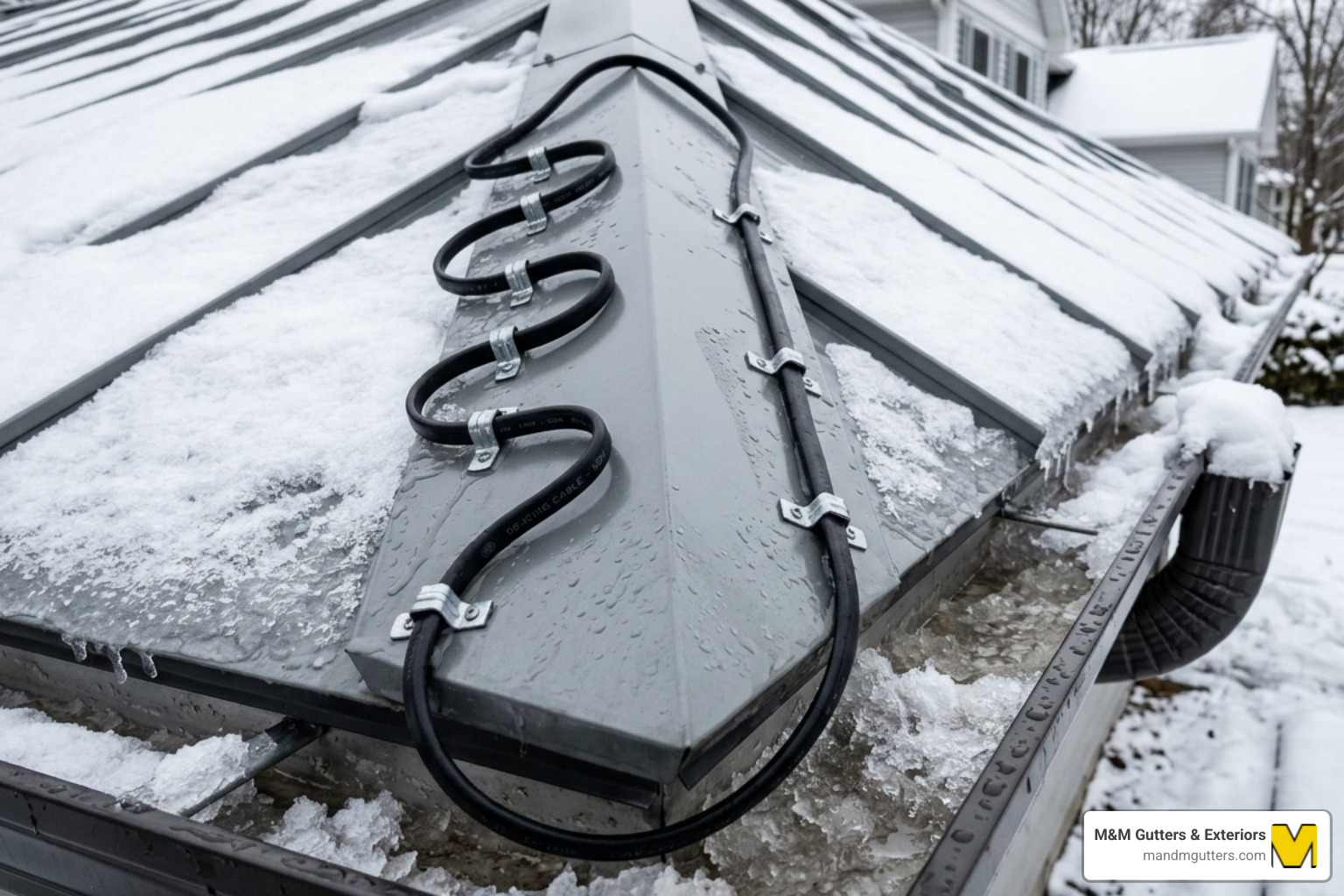 serpentine heat tape layout on an R-panel roof - heat tape for metal roofs