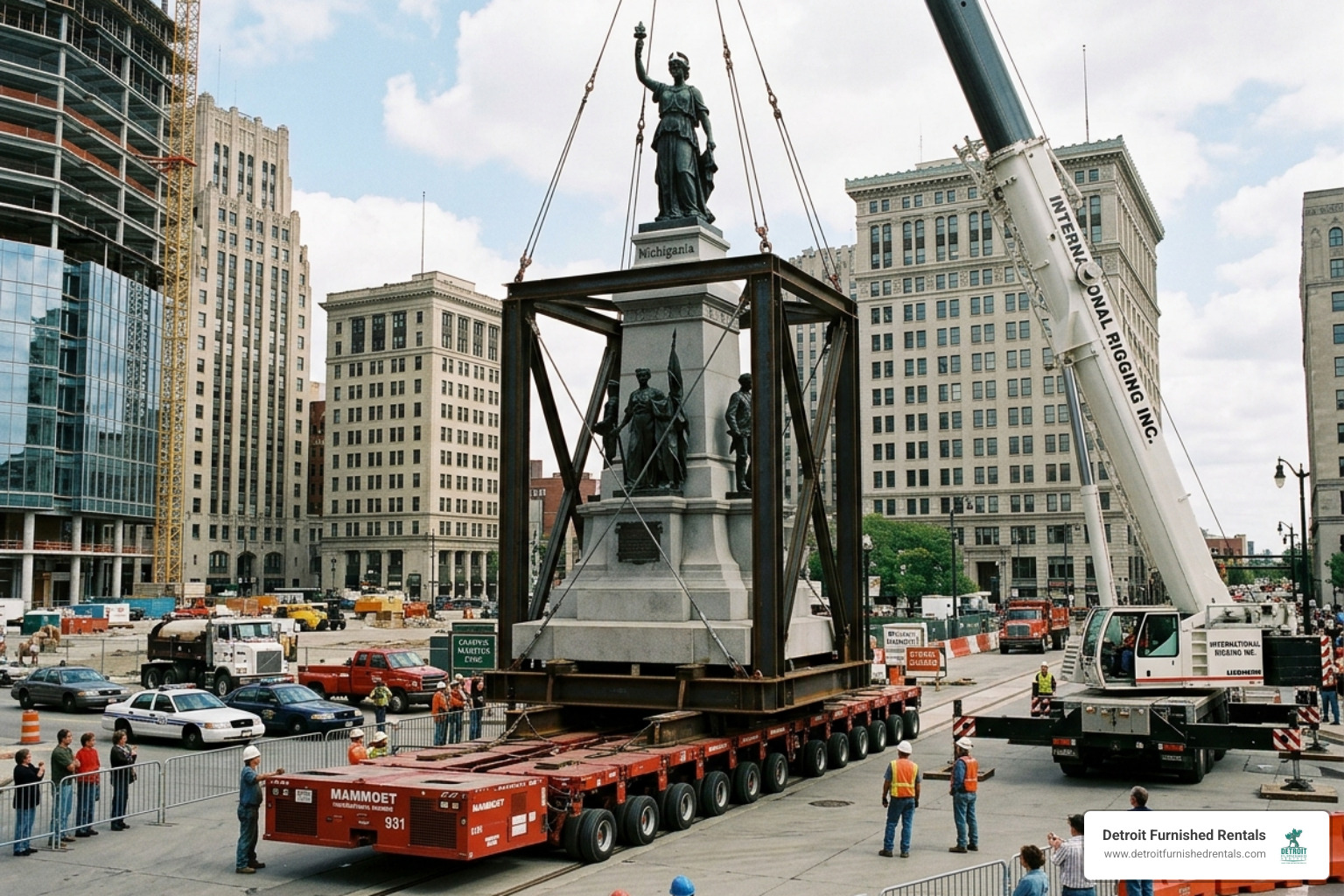 The Soldiers and Sailors Monument Detroit being carefully moved 125 feet south in 2003 - Soldiers and Sailors Monument