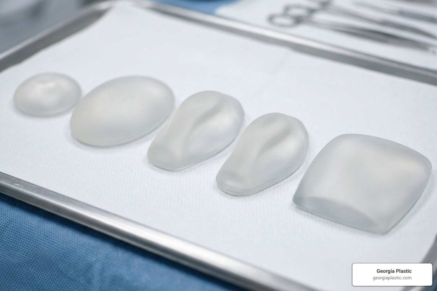 medical grade silicone pectoral implants showing various shapes and sizes - pectoral implants atlanta