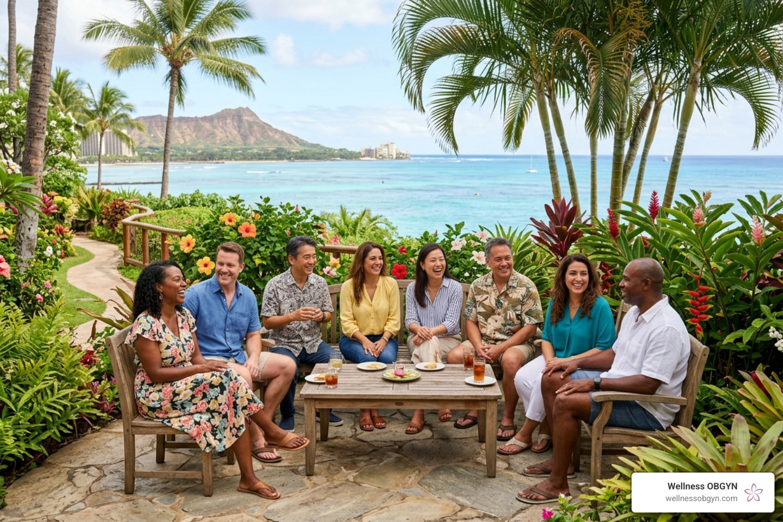 diverse patients in a tropical garden setting - hormone therapy honolulu