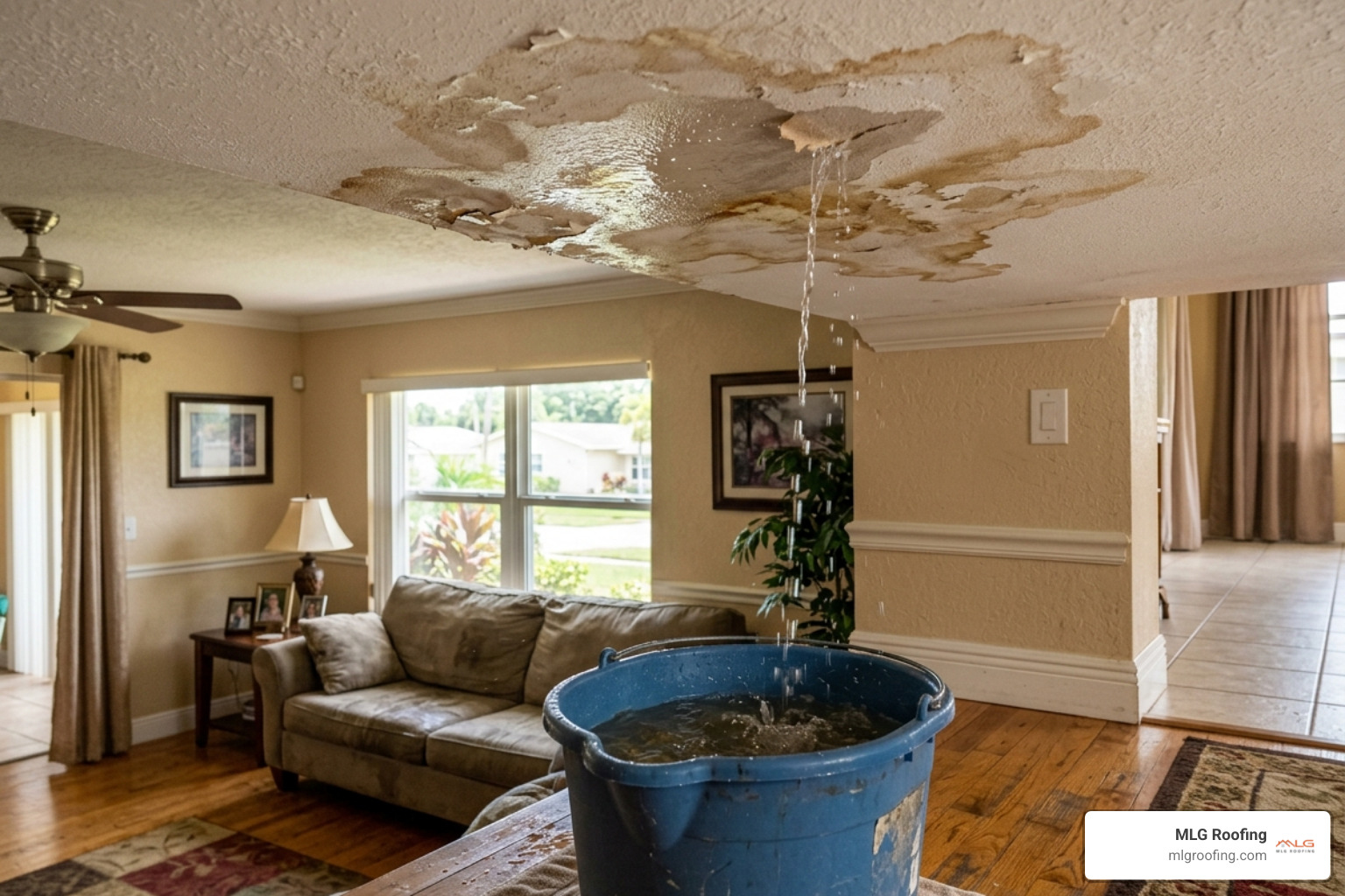 active ceiling leak in a Rockledge FL home requiring urgent roof repairs - urgent roof repairs active ceiling leak in a Rockledge FL home requiring urgent roof repairs - urgent roof repairs