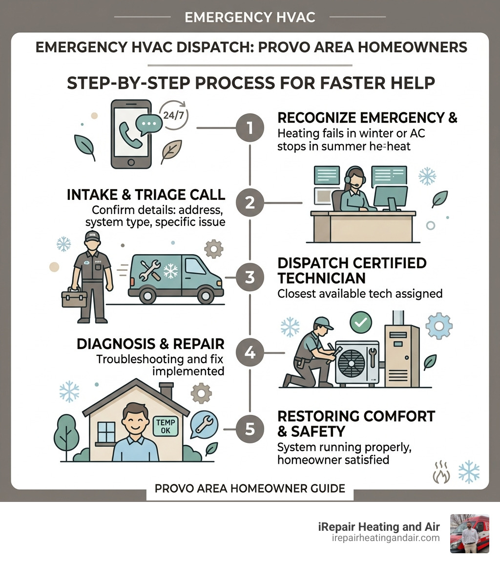 Step-by-step emergency HVAC dispatch process for Provo area homeowners - emergency HVAC Provo area infographic Step-by-step emergency HVAC dispatch process for Provo area homeowners - emergency HVAC Provo area infographic