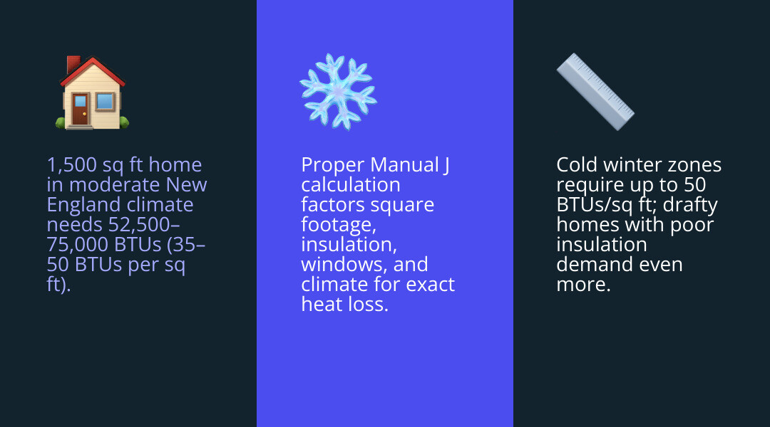 Infographic showing BTU requirements per square foot based on New England climate zones - gas boiler replacement infographic Infographic showing BTU requirements per square foot based on New England climate zones - gas boiler replacement infographic