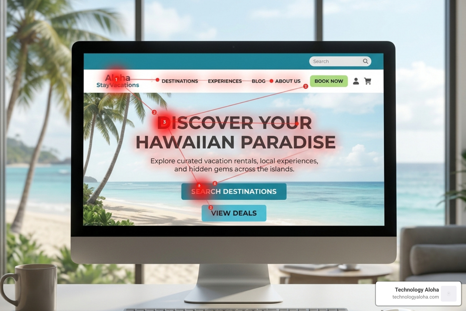 visual hierarchy in web design showing eye-tracking patterns on a 2026 landing page - conversion optimized websites