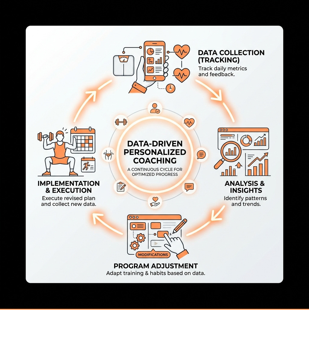 Cycle of tracking, analysis, and program adjustment in personalized coaching - personalized progress tracking coach