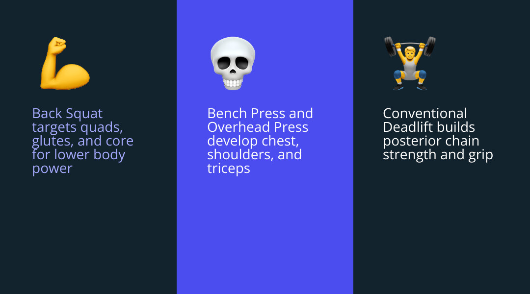 Big Four barbell lifts and primary muscle groups infographic - barbell strength workout infographic 3_facts_emoji_blue Big Four barbell lifts and primary muscle groups infographic - barbell strength workout infographic 3_facts_emoji_blue
