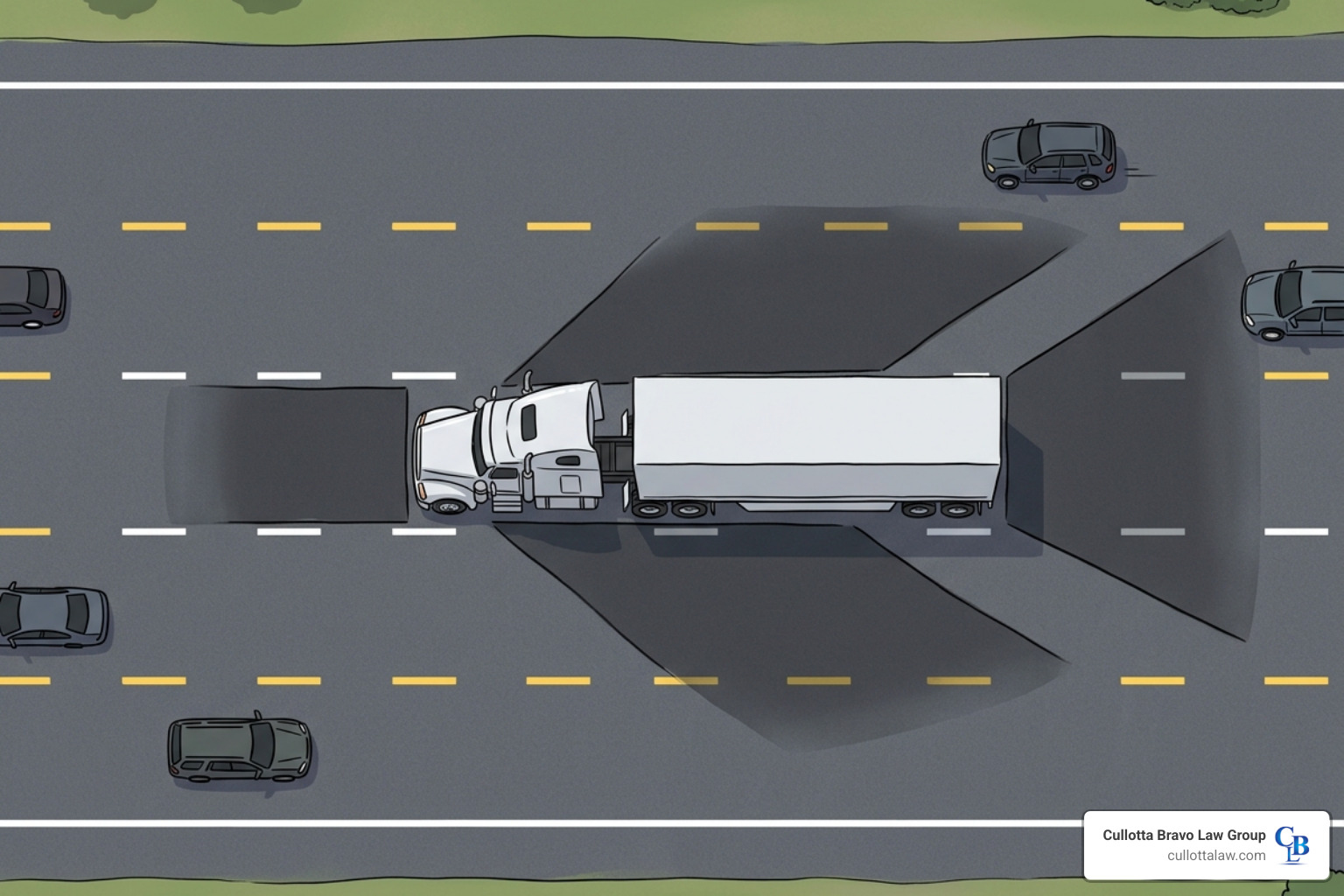 top-down diagram of truck blind spots and death zones - semi truck blind illustration top-down diagram of truck blind spots and death zones - semi truck blind illustration