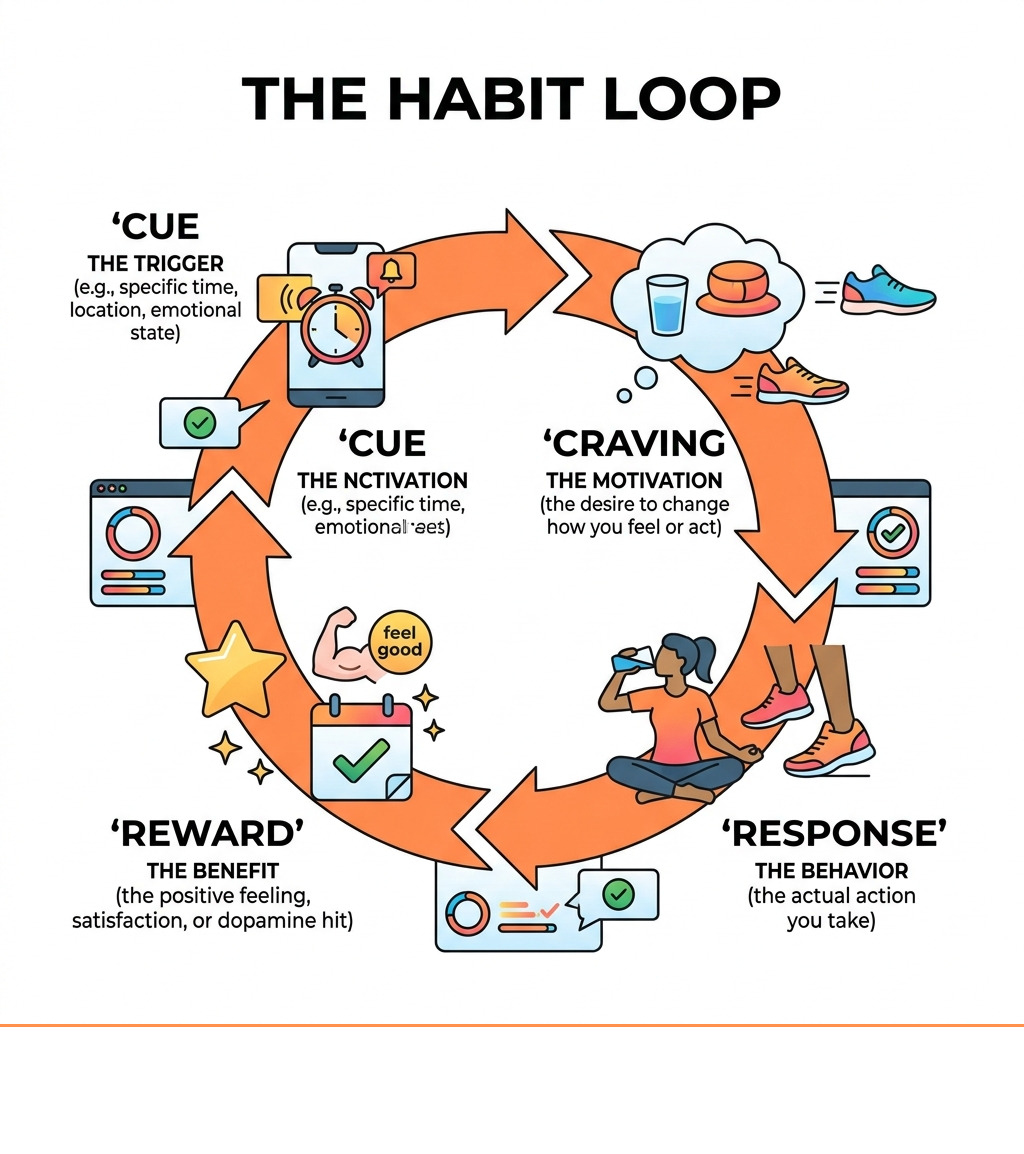 The habit loop infographic: Cue, Craving, Response, and Reward - best habit tracking app free infographic 