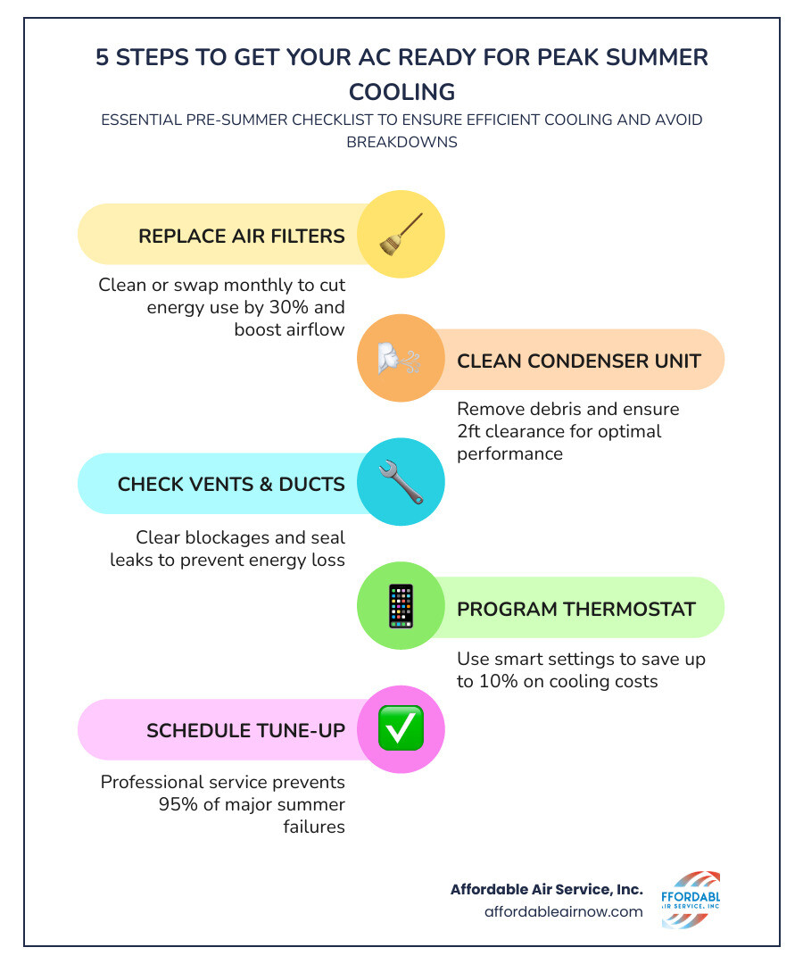 5-step infographic for getting your AC ready for peak summer cooling this season - getting your ac ready for peak summer 5-step infographic for getting your AC ready for peak summer cooling this season - getting your ac ready for peak summer