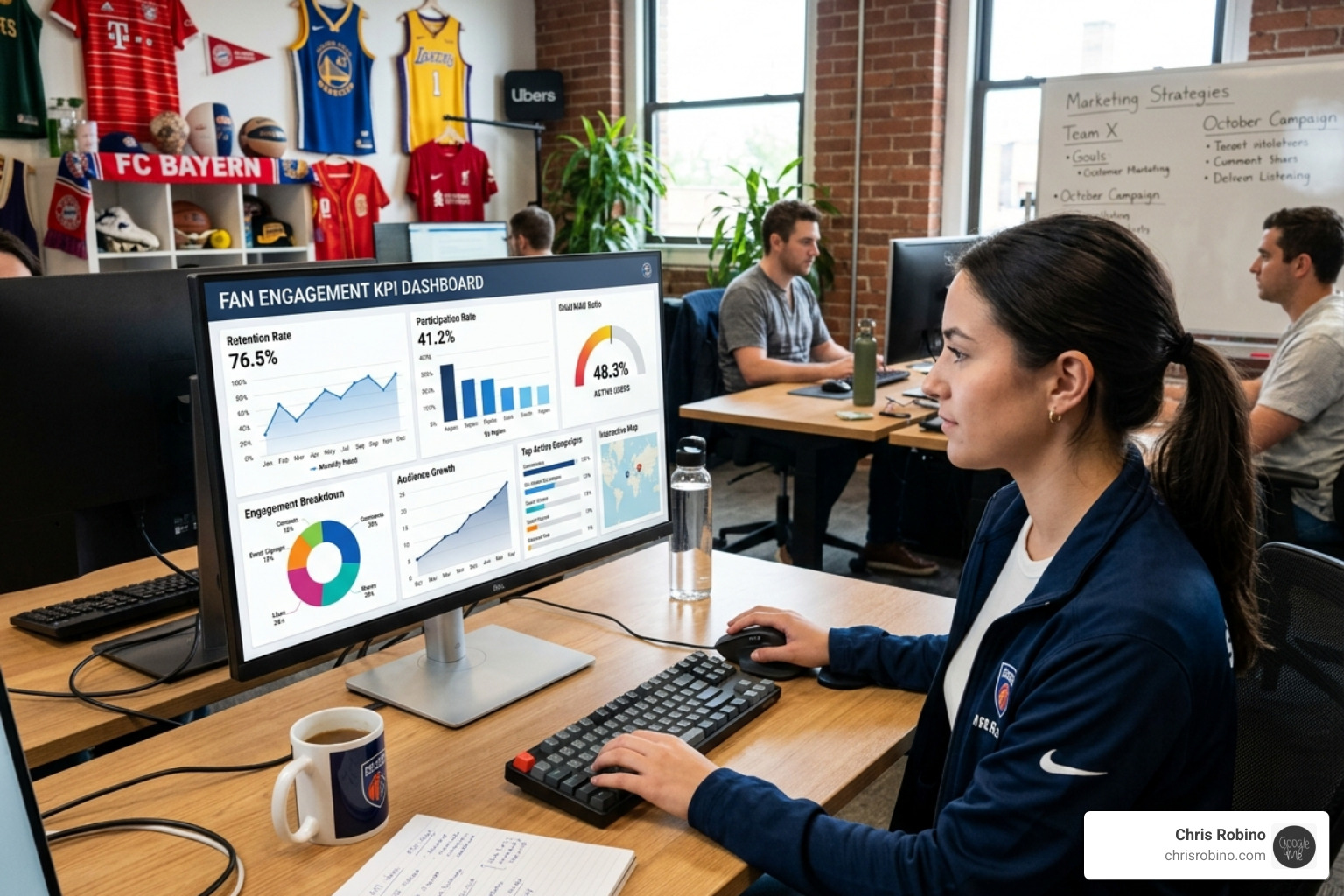 data dashboard showing fan engagement KPIs like retention and participation rates - Fan engagement strategies