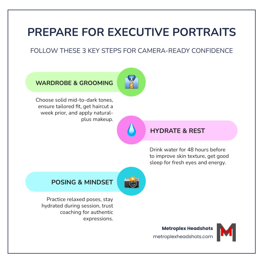 Infographic of the executive portrait session preparation steps - Executive portraits Dallas TX infographic