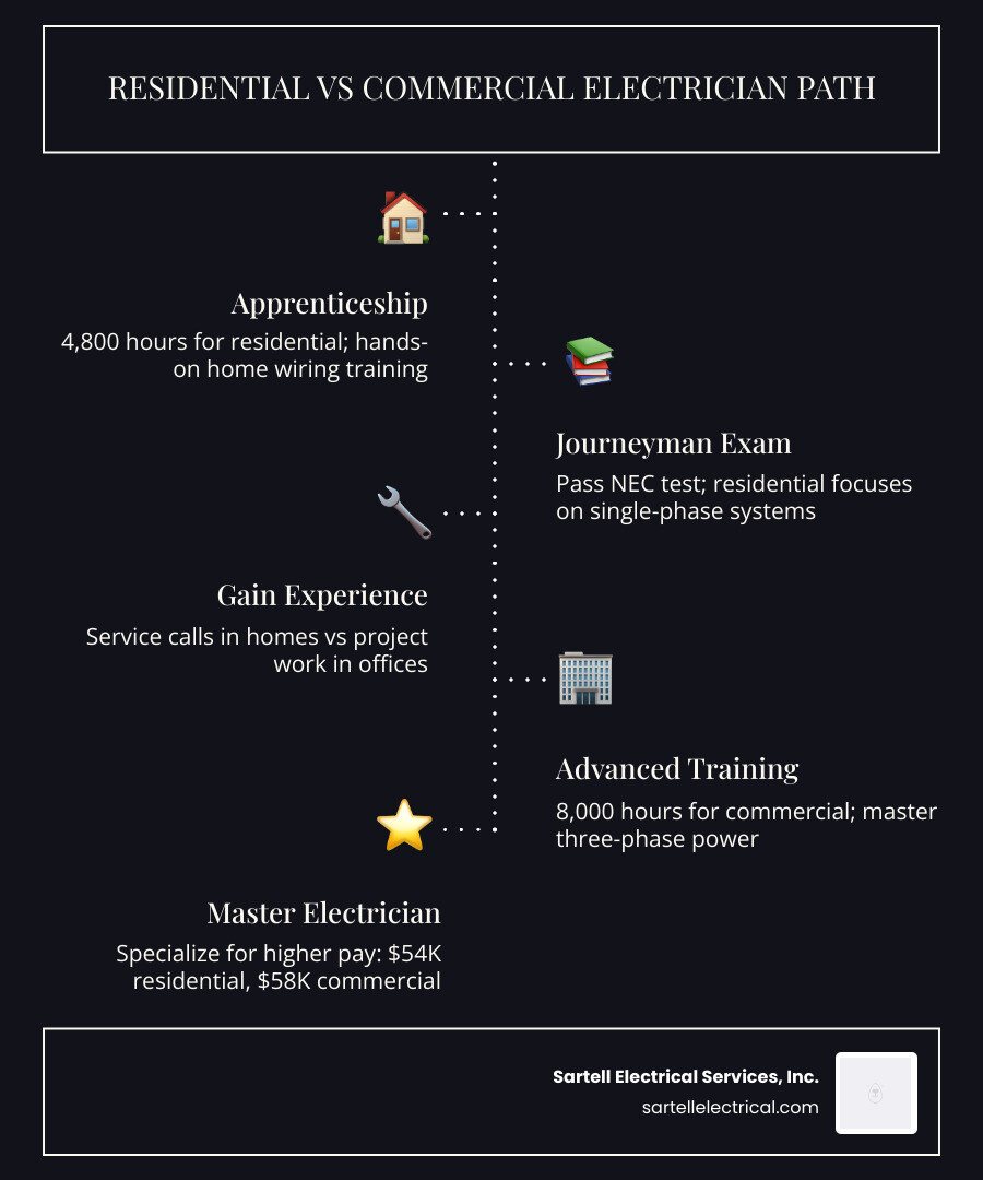 Residential vs commercial electrician career path comparison infographic - electrician residential vs commercial infographic Residential vs commercial electrician career path comparison infographic - electrician residential vs commercial infographic
