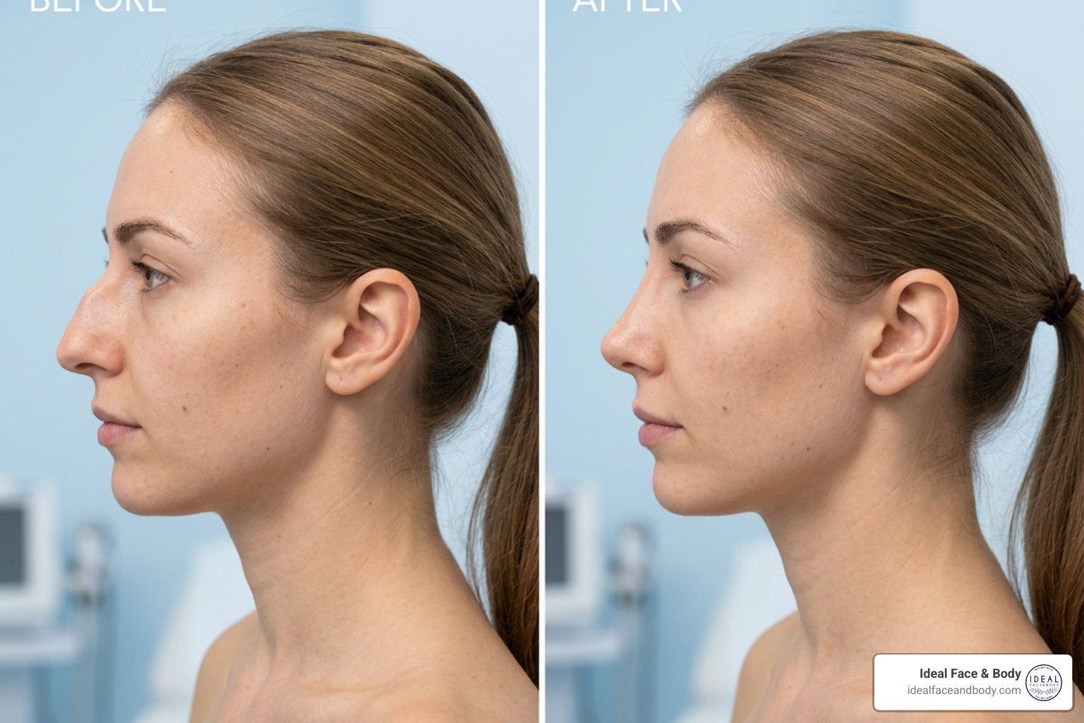 Before and after comparison of a liquid rhinoplasty smoothing a dorsal hump - best non surgical rhinoplasty near me Before and after comparison of a liquid rhinoplasty smoothing a dorsal hump - best non surgical rhinoplasty near me