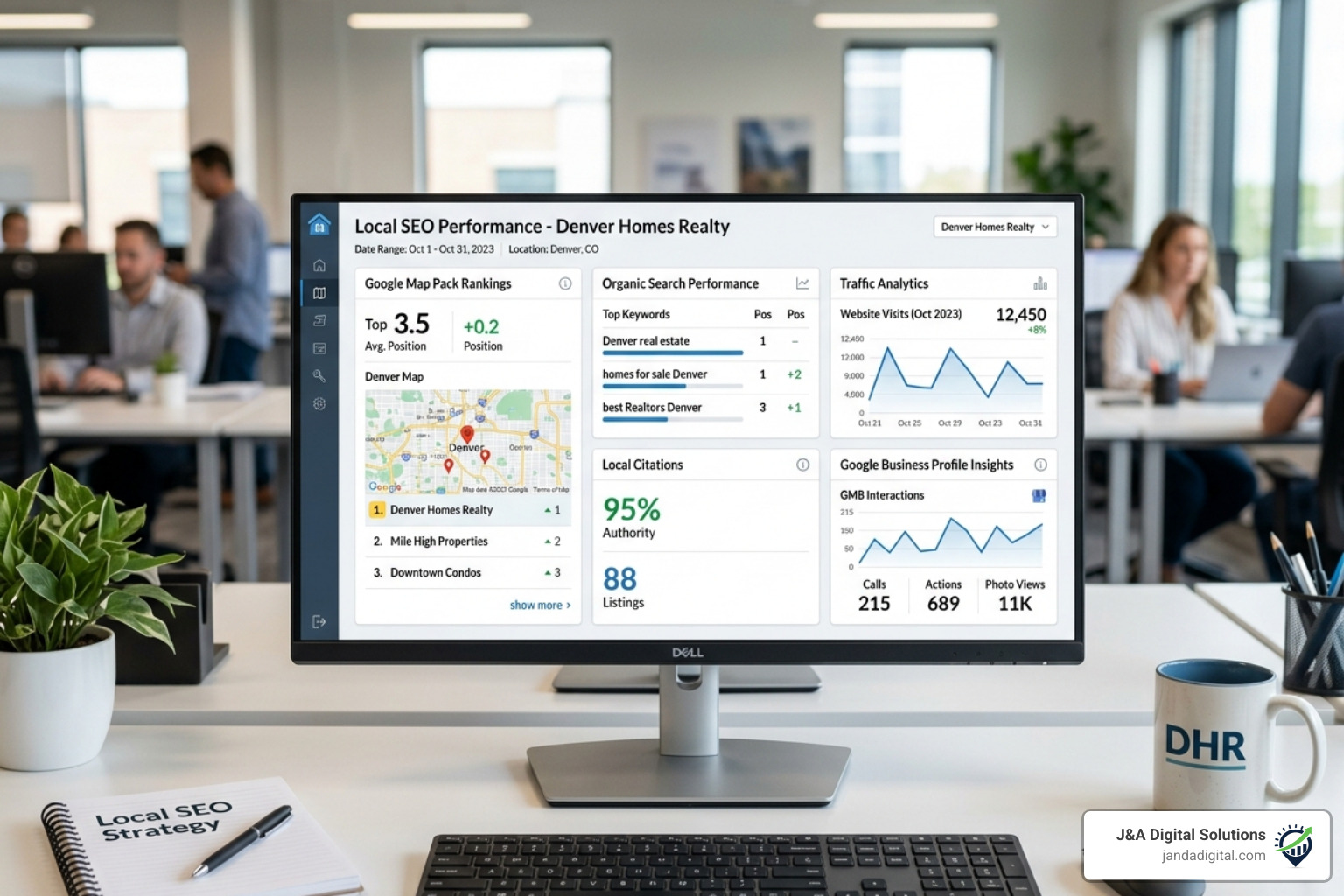digital dashboard showing local rankings and search metrics - local search solutions