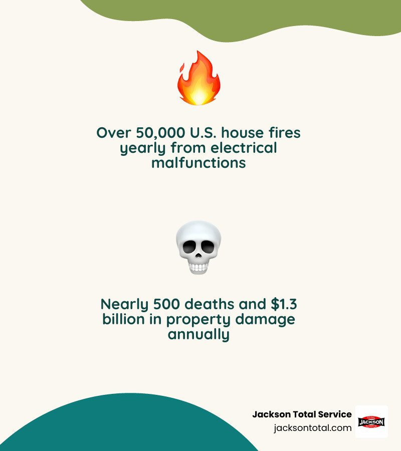Infographic showing top warning signs of an electrical emergency and annual U.S. electrical fire statistics - signs you have Infographic showing top warning signs of an electrical emergency and annual U.S. electrical fire statistics - signs you have