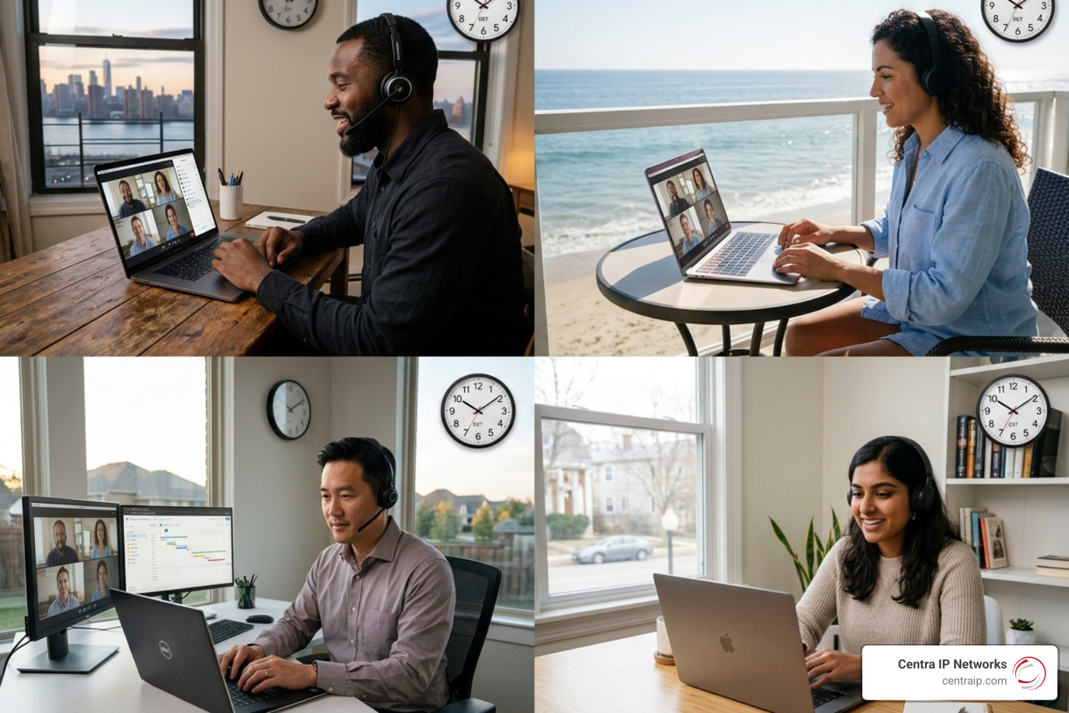Distributed team collaborating from different time zones via cloud communication tools - virtual phone number Distributed team collaborating from different time zones via cloud communication tools - virtual phone number