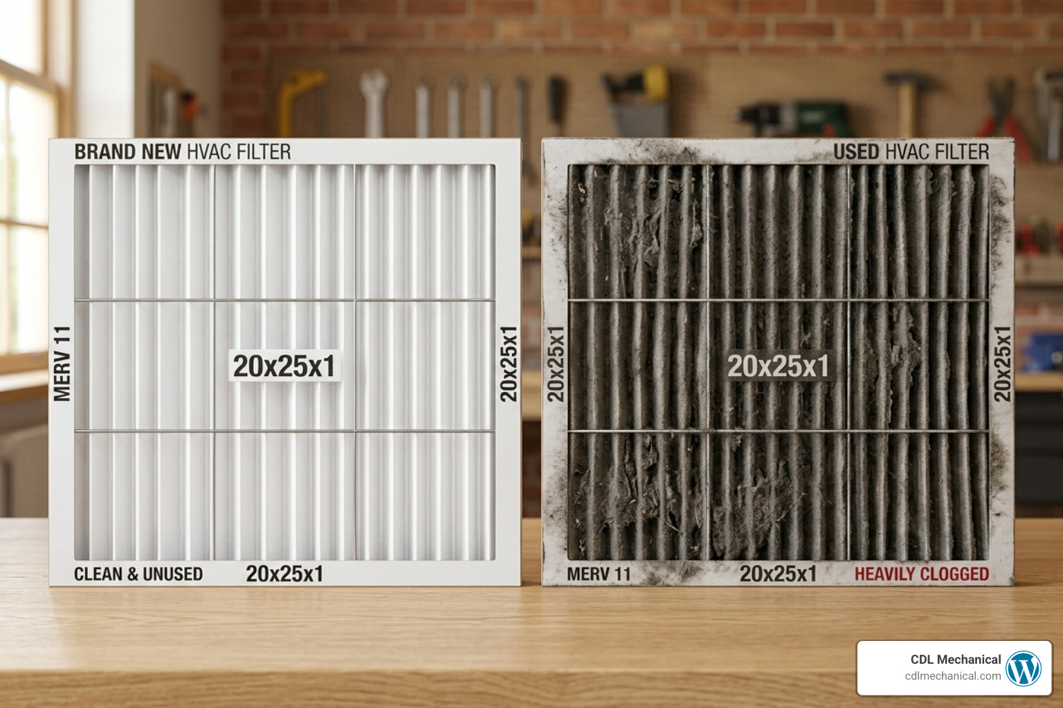 side-by-side comparison of a clean white HVAC air filter and a heavily soiled grey dust-clogged filter - how air balancing side-by-side comparison of a clean white HVAC air filter and a heavily soiled grey dust-clogged filter - how air balancing