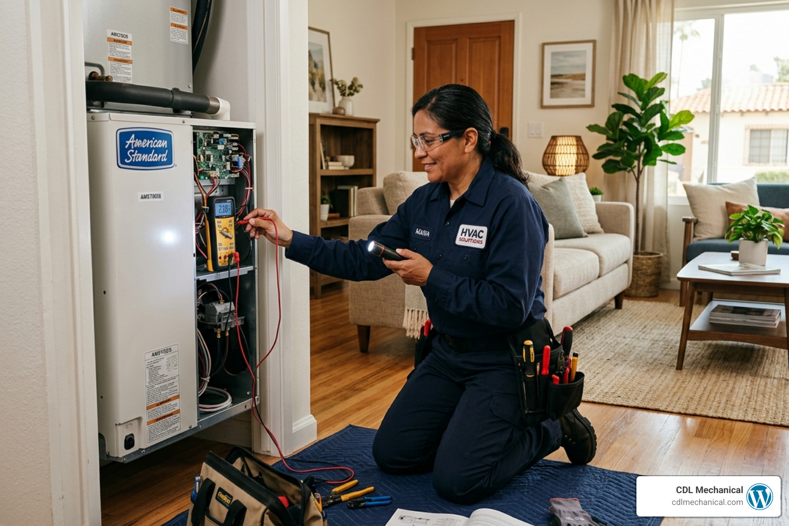 Professional HVAC technician performing a detailed system inspection in a Glendale home - what cdl means and how family