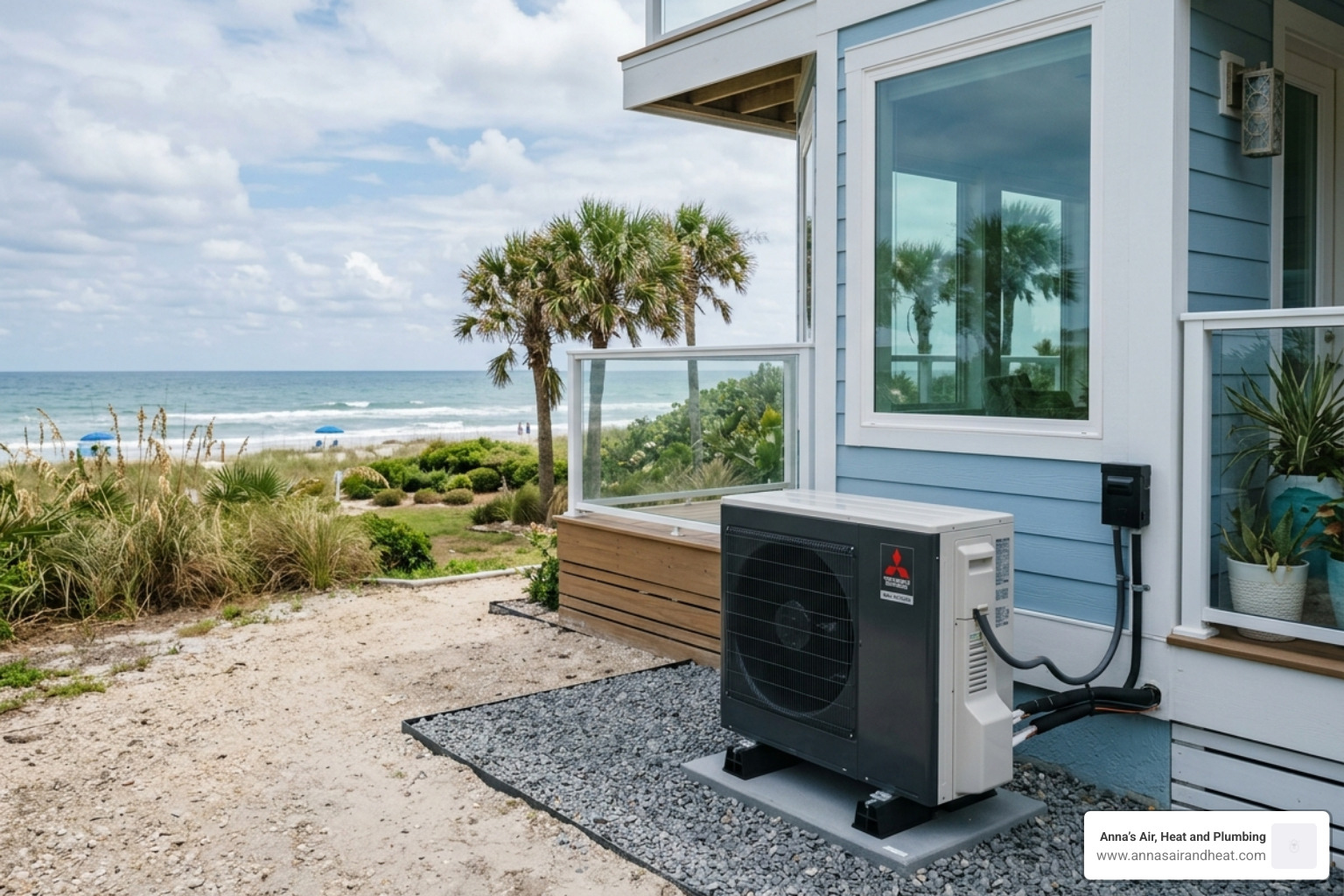 modern outdoor condenser unit located near a beachside home on the Space Coast - central air vs mini split for the space modern outdoor condenser unit located near a beachside home on the Space Coast - central air vs mini split for the space