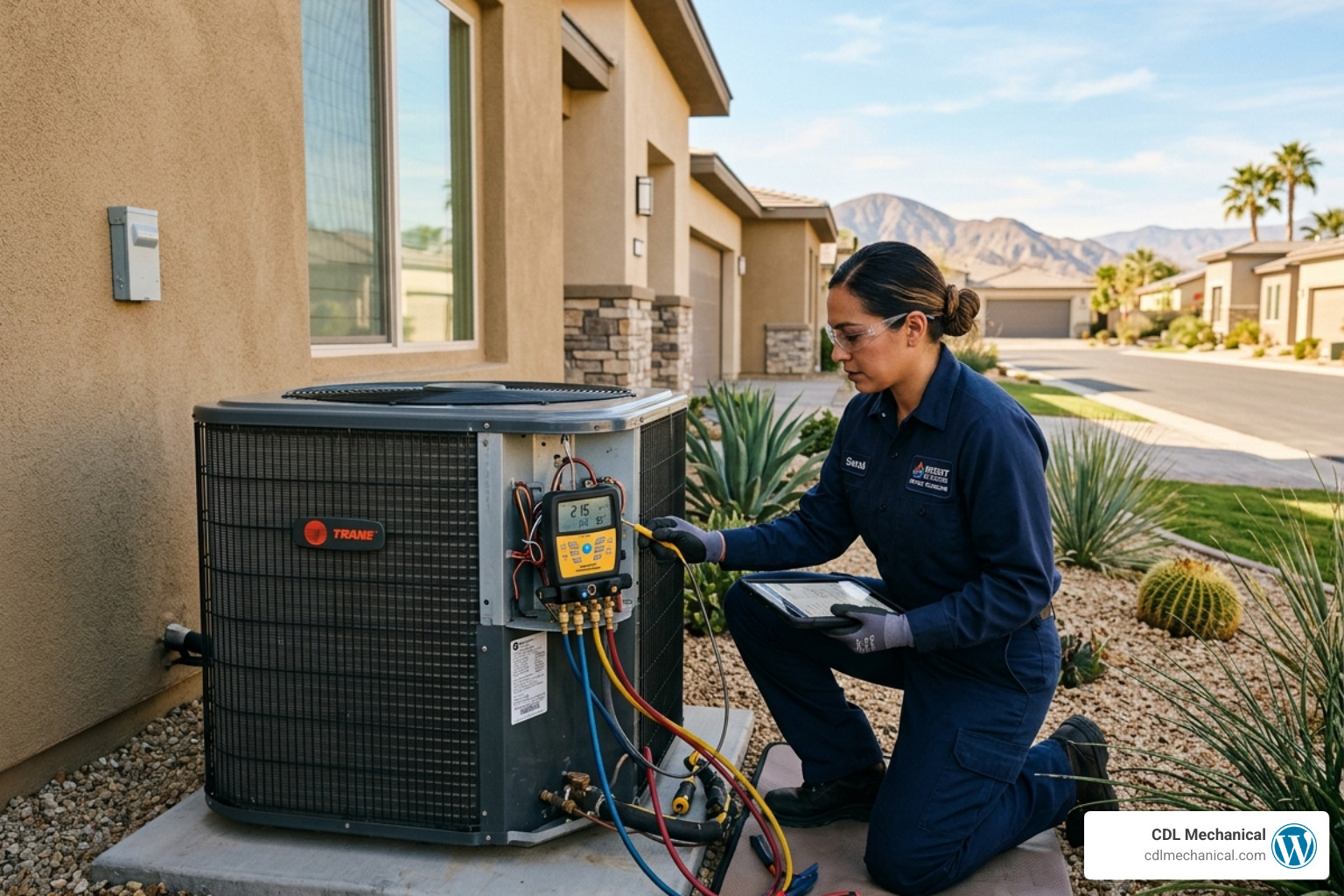 Technician performing a precision inspection on a Lennox AC unit in Glendale - how a lennox premier dealer ensures quality