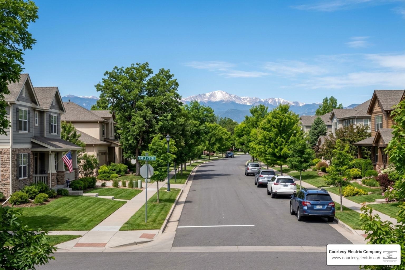 A quiet residential street in a Colorado Front Range suburb during a sunny afternoon - colorado energy rebates for A quiet residential street in a Colorado Front Range suburb during a sunny afternoon - colorado energy rebates for