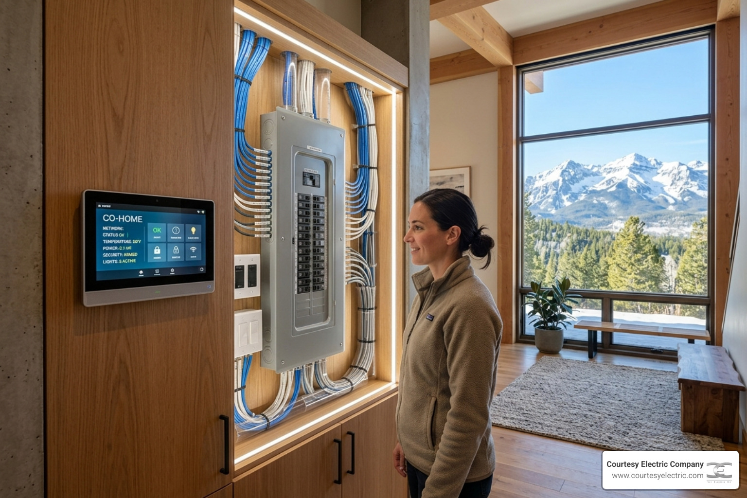 high-tech electrical systems and smart panels in a modern Colorado home - advantages of a company built for scale and high-tech electrical systems and smart panels in a modern Colorado home - advantages of a company built for scale and
