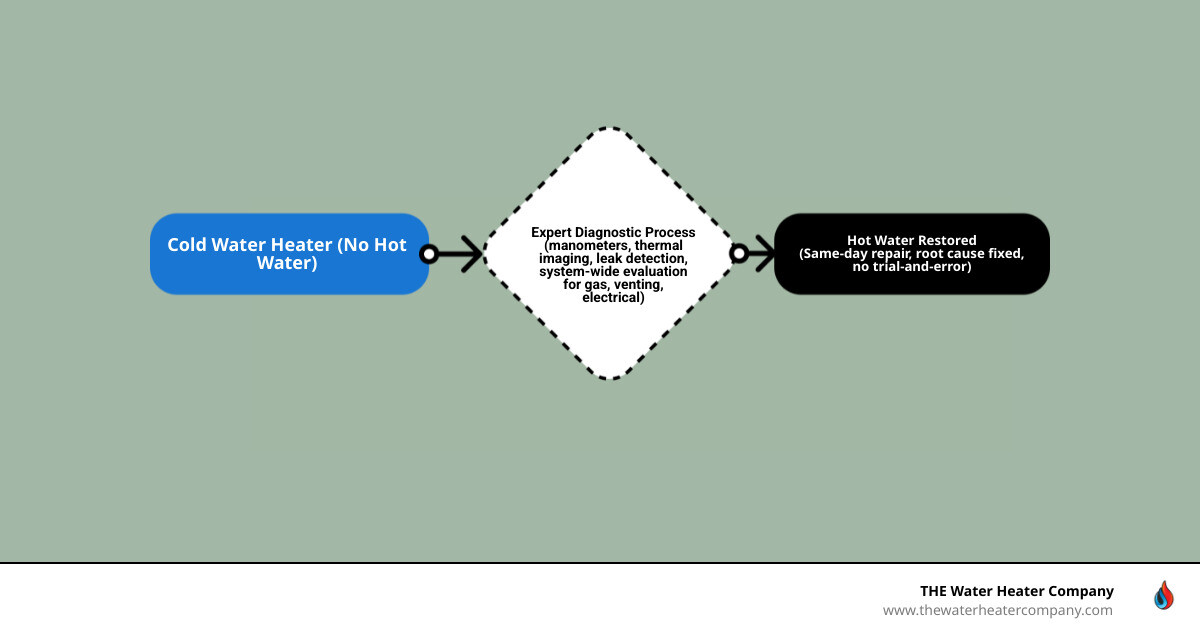 Infographic showing professional diagnostic process versus DIY trial-and-error for water heater repairs - why water heater Infographic showing professional diagnostic process versus DIY trial-and-error for water heater repairs - why water heater