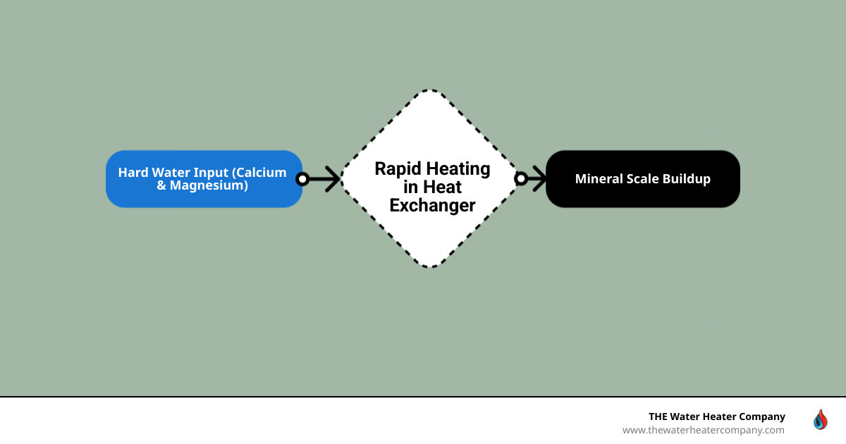 infographic showing how mineral scale builds up in a tankless heat exchanger and reduces efficiency over time - tankless infographic showing how mineral scale builds up in a tankless heat exchanger and reduces efficiency over time - tankless