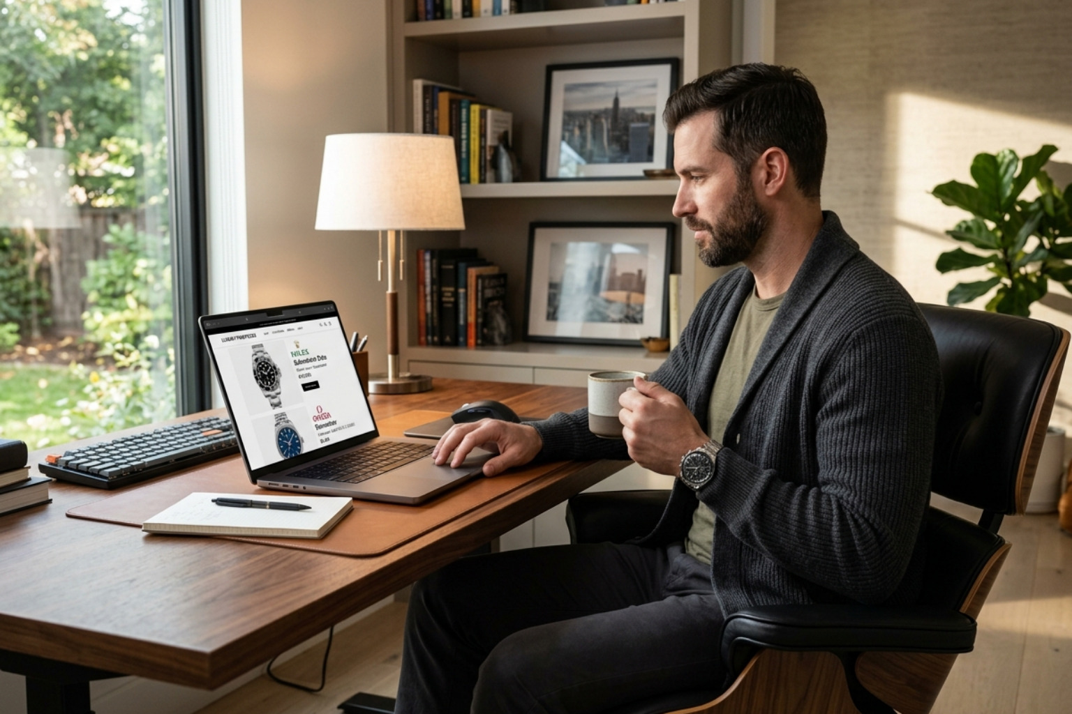 Person browsing luxury watch catalogue.