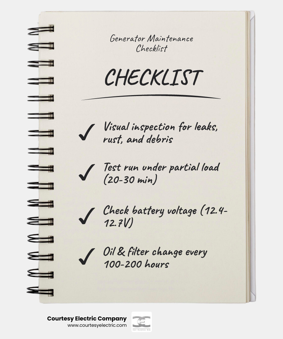 10-point generator maintenance checklist for homeowners with task frequency and key metrics - generator maintenance tips for