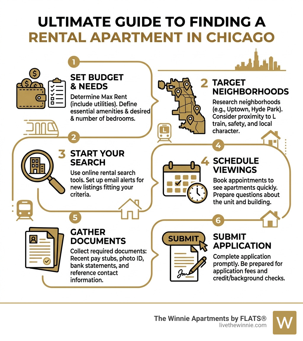 Step-by-step infographic for finding a rental apartment in Chicago - cheap apartments Chicago infographic 
