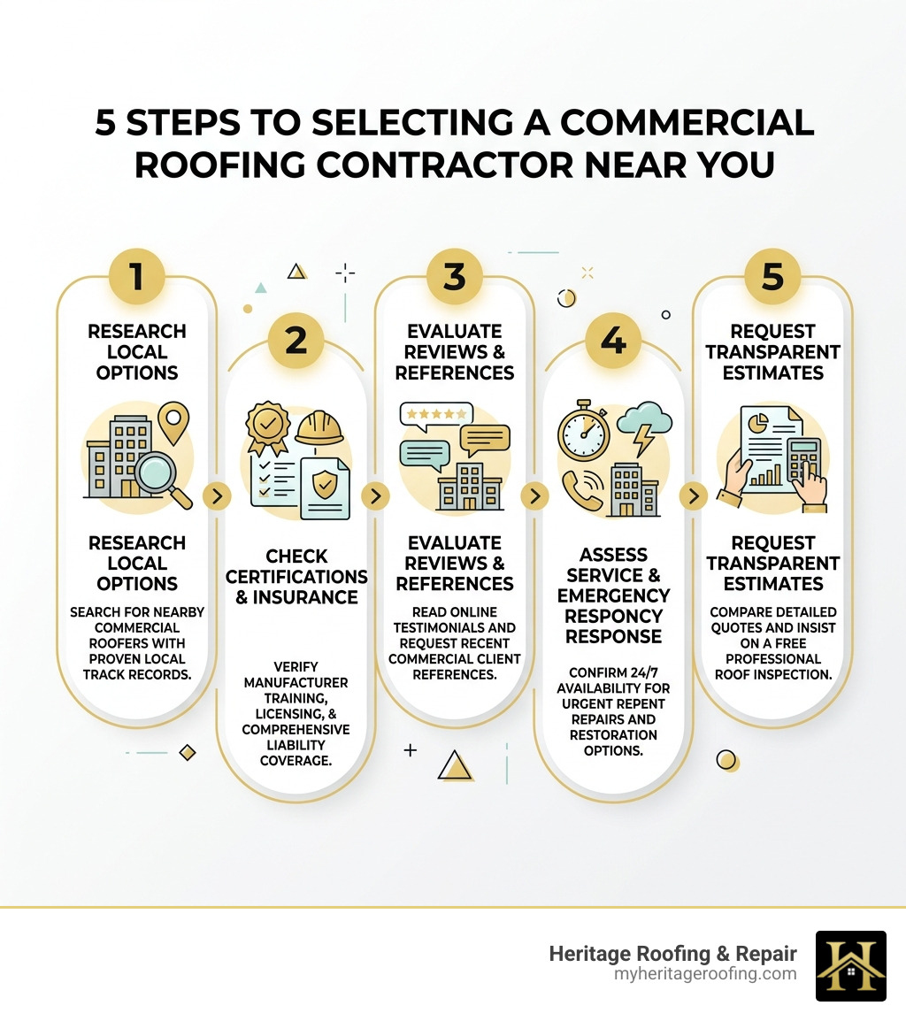 5-step process infographic for selecting a commercial roofing contractor near you - commercial roofers near infographic 