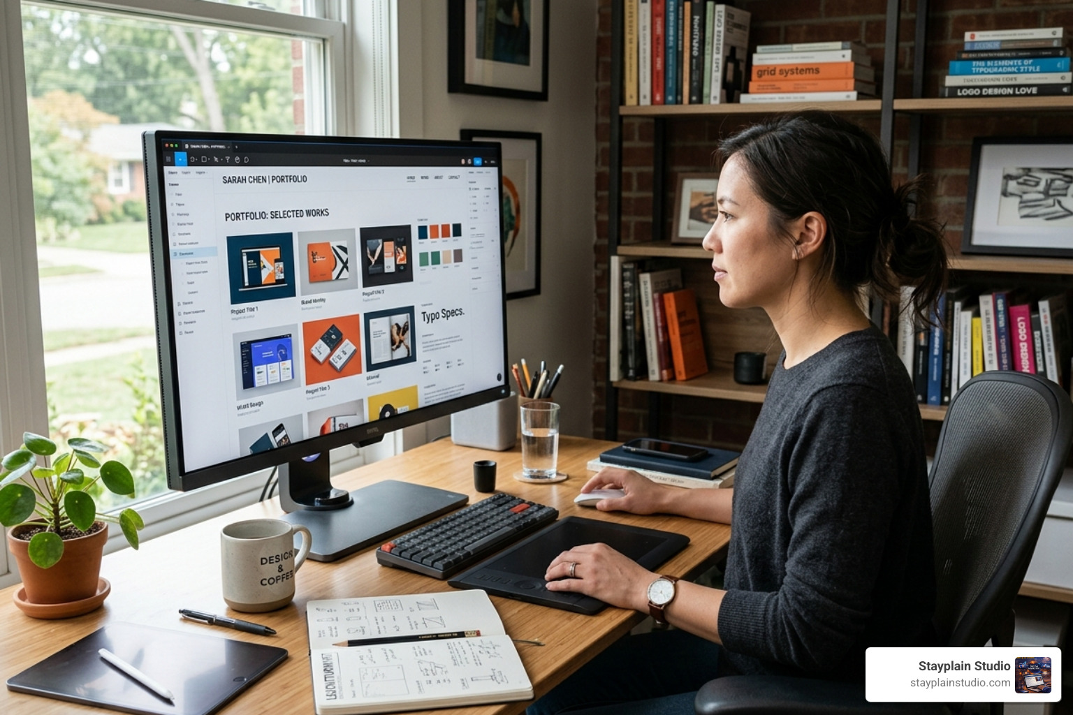 designer workspace creating portfolio - portfolio website design services
