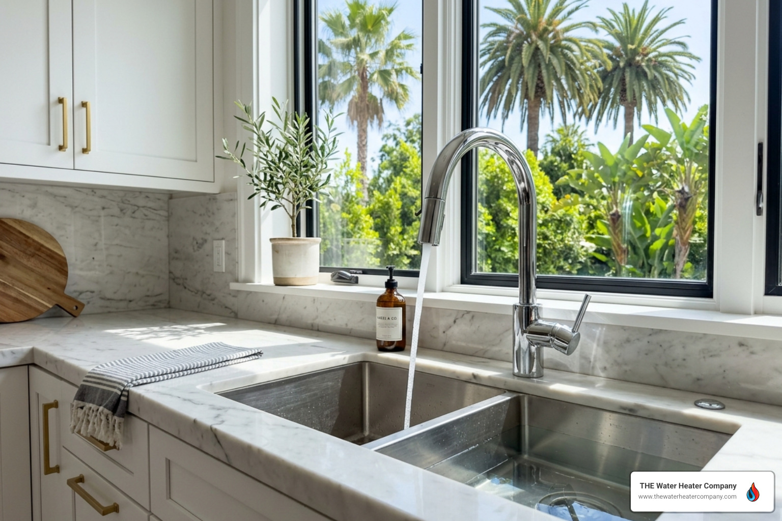 clear water flowing from a modern kitchen faucet in a bright Los Angeles home - water filtration benefits for your plumbing clear water flowing from a modern kitchen faucet in a bright Los Angeles home - water filtration benefits for your plumbing