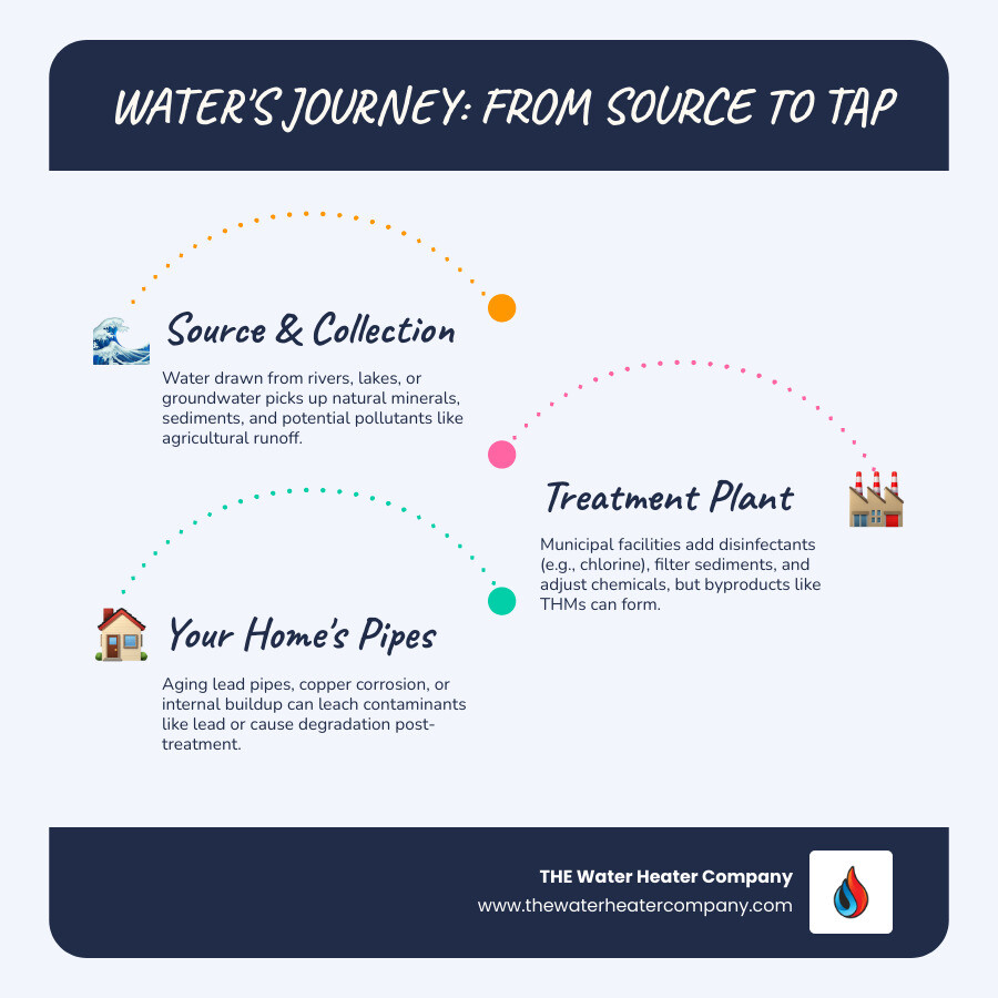 infographic showing water source to tap journey with contamination points and filtration decision guide - do i need a water infographic showing water source to tap journey with contamination points and filtration decision guide - do i need a water