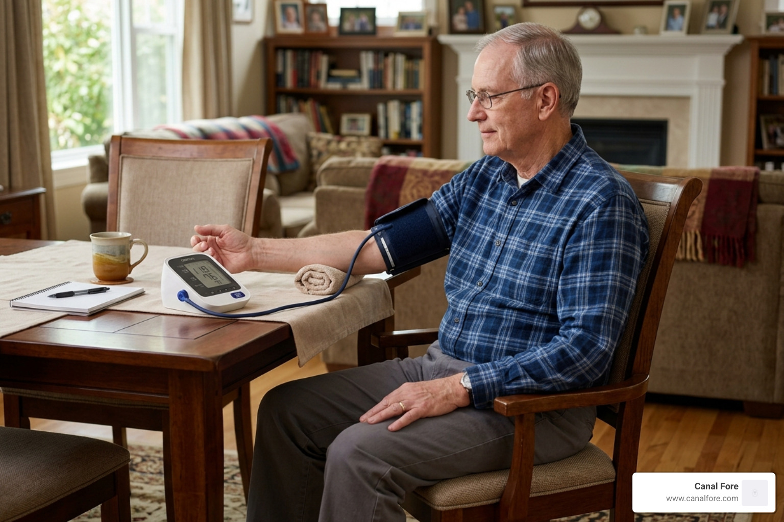 senior sitting correctly with a home blood pressure cuff, feet flat, arm supported - blood pressure readings for seniors senior sitting correctly with a home blood pressure cuff, feet flat, arm supported - blood pressure readings for seniors