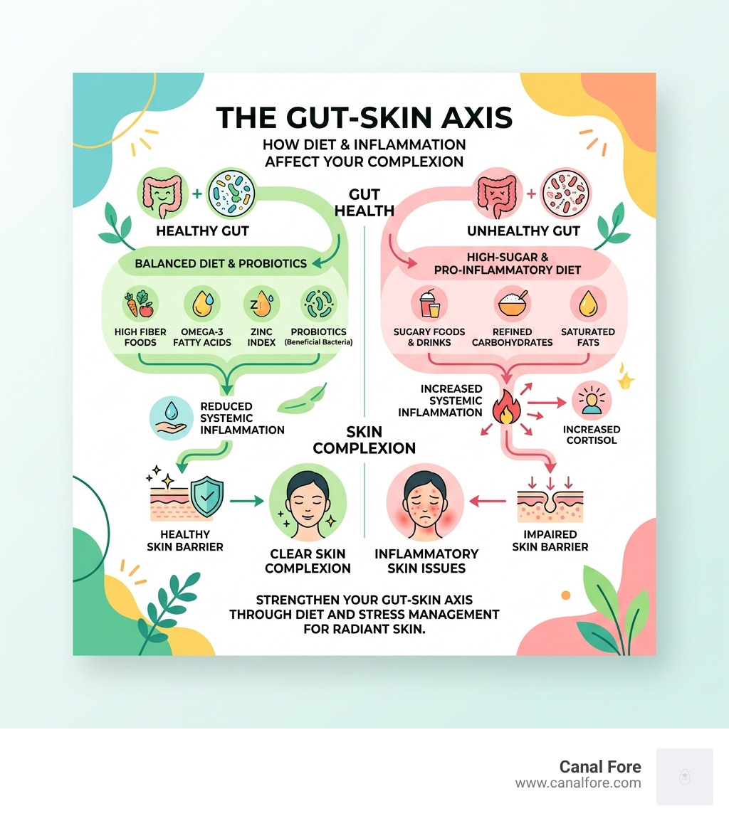 The Gut-Skin Axis: How diet and inflammation affect your complexion - home remedies for clear skin infographic 