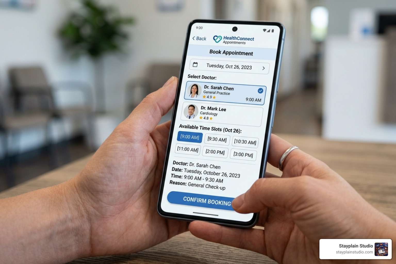 patient booking interface on a smartphone - healthcare website development Kumasi