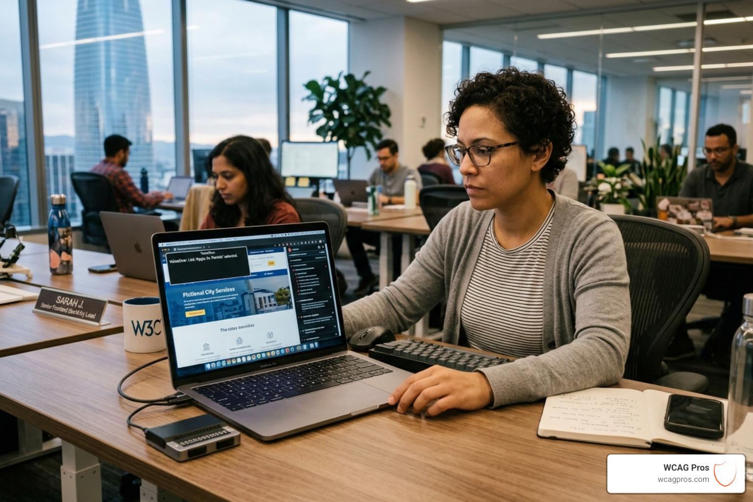 A web developer performing a detailed website audit for accessibility - ADA website lawsuit prevention A web developer performing a detailed website audit for accessibility - ADA website lawsuit prevention