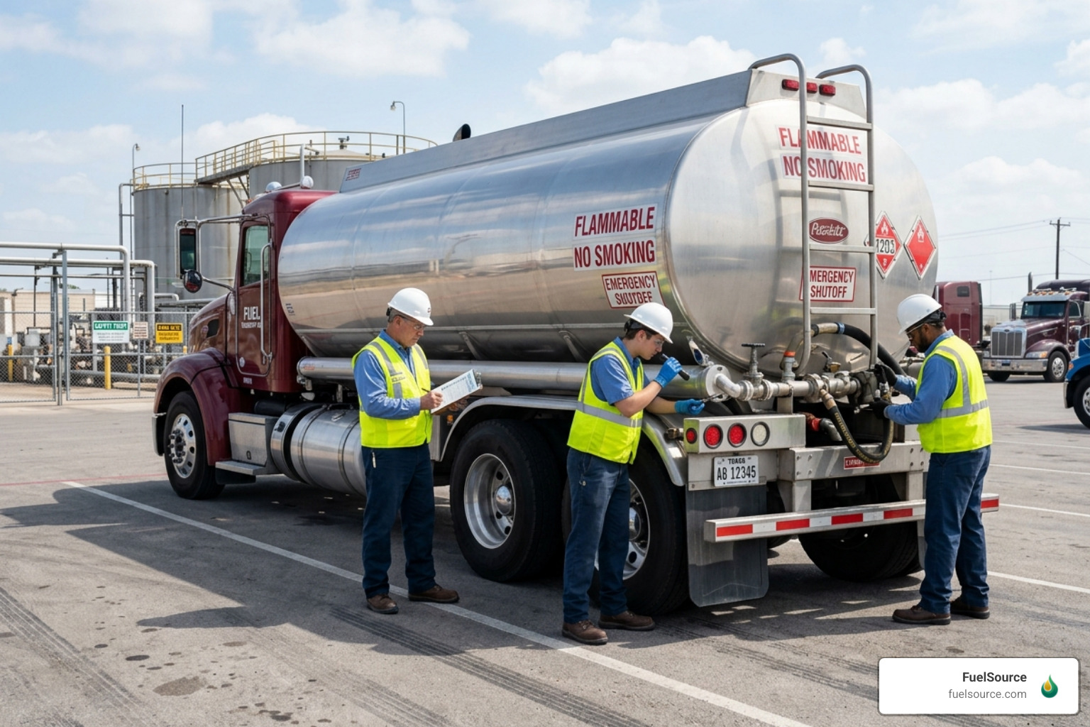 Safety inspection being performed on a fuel tanker truck - atlanta fuel company