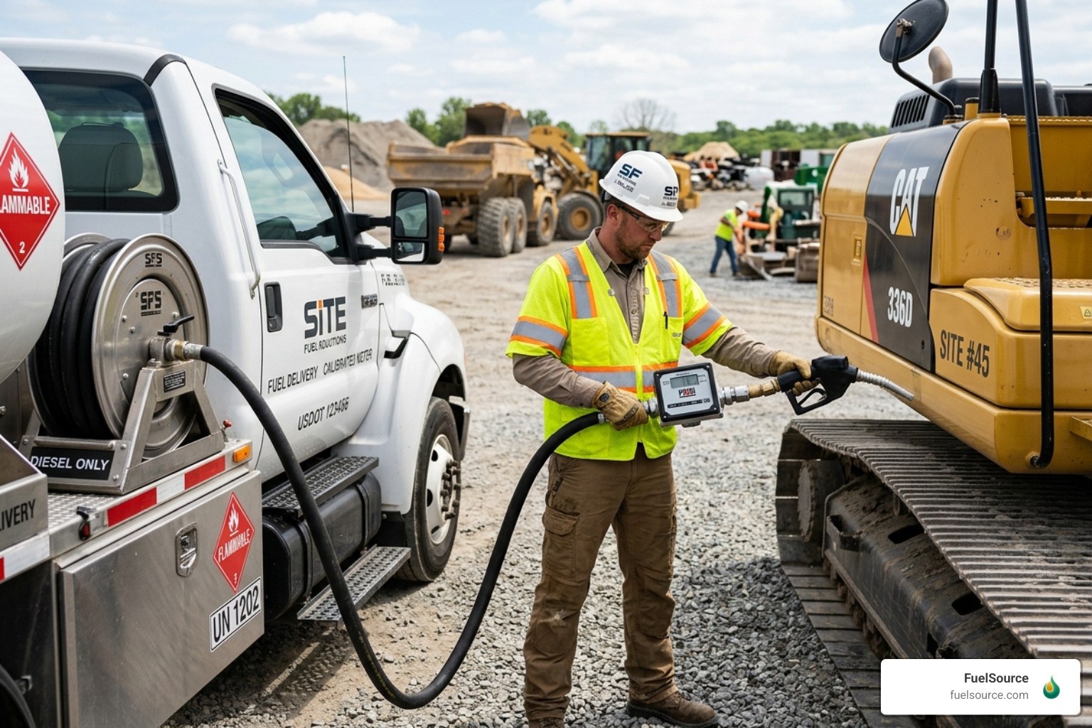 Technician using a certified fuel meter to ensure accuracy during gasoline delivery - gasoline delivery service near me