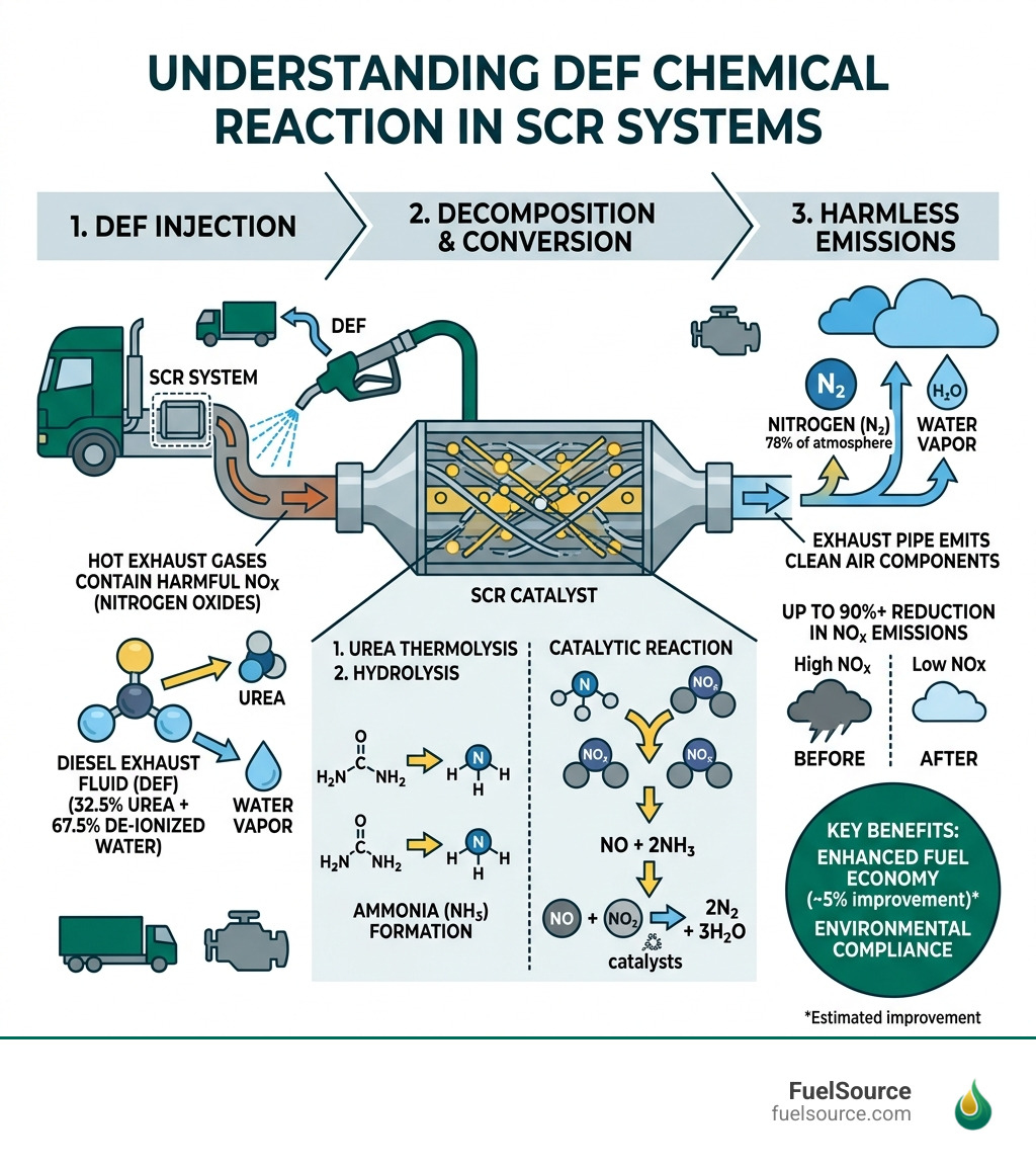 Infographic explaining the chemical reaction of DEF in an SCR system - North Georgia DEF supplier infographic 