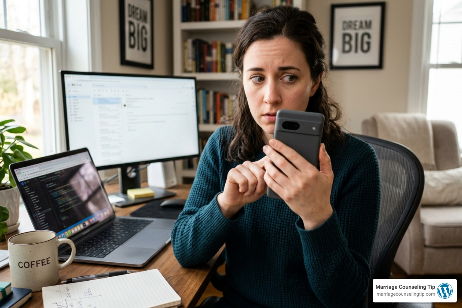 A person hiding their smartphone screen while reviewing a banking app - signs of financial infidelity