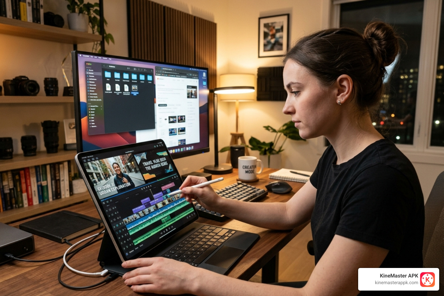 A creator using a multi-layer timeline to edit a complex video with overlays and text - video editor premium mod apk