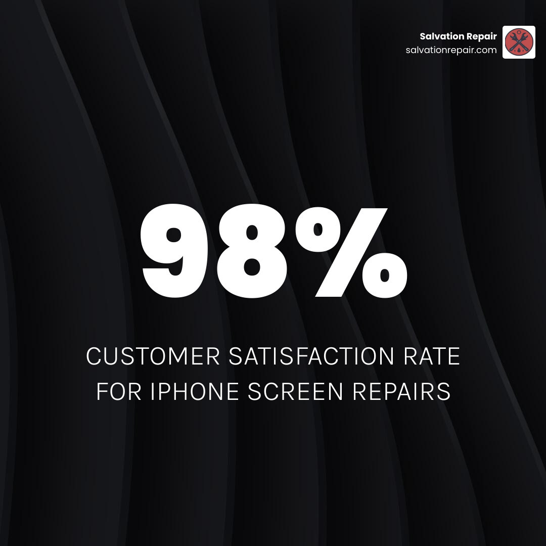 Infographic showing 98% customer satisfaction rate for iPhone screen repairs - iPhone black screen fix infographic