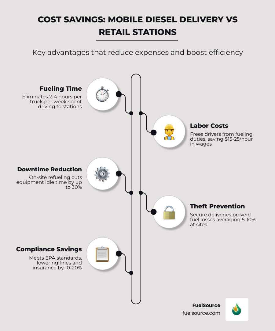 Infographic showing the cost savings of mobile diesel delivery vs retail station fueling - delivery diesel fuel infographic